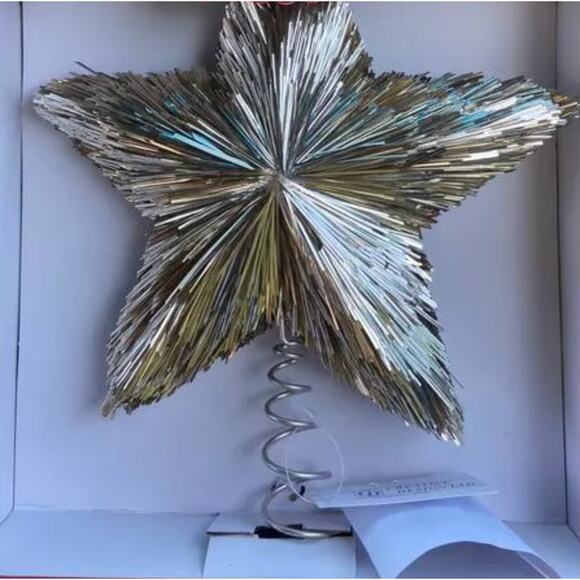Champagne Textured 5-Point Tinsel Star Tree Topper 11" Layered Holiday Decor - Picture 9 of 10